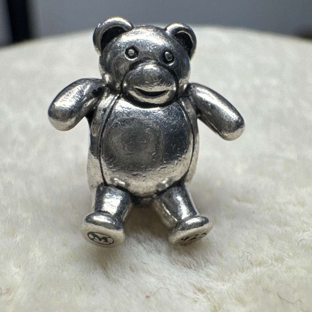 925 Sterling‎ Silver Teddy Bear Slide On Bead Charm European Bracelet